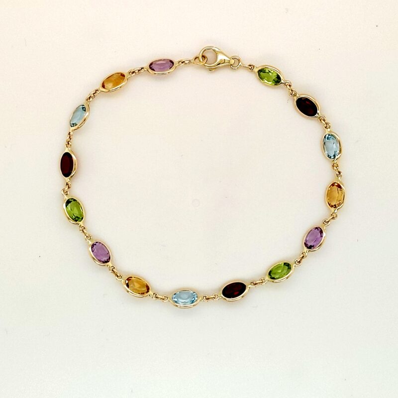 geelgouden armband, multicolor edelstenen