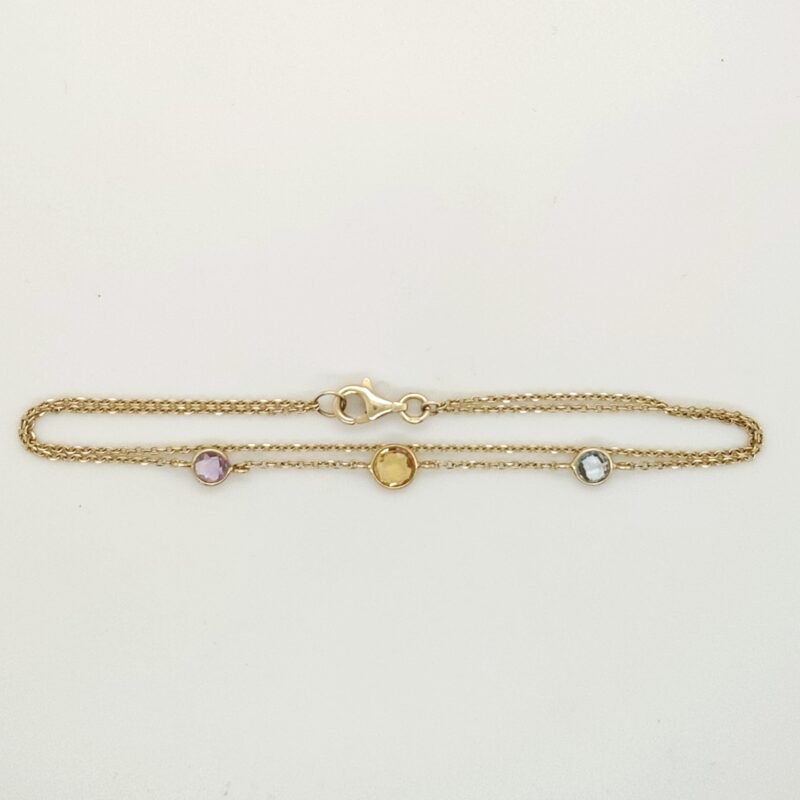 dubbele geelgouden armband met Citrien, Topaas en Amethist edelstenen